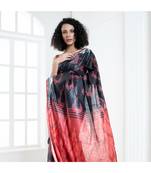 Black blended cotton ikkat saree with red motifs and pallu