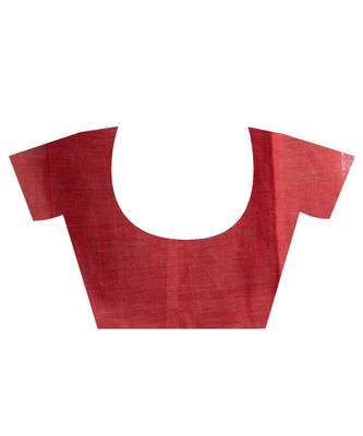 Black blended cotton ikkat saree with red motifs and pallu 5