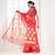 Red kora cotton saree with multicolor thread embroidery