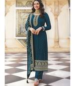 Dark Teal Silk Blend Party Wear Salwar Kameez