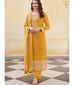 Yellow Silk Blend Party Wear Salwar Kameez