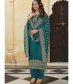 Teal Silk Blend Party Wear Salwar Kameez