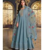 Turquoise Silk Blend Anarkali Salwar Kameez