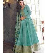 Sky Blue Silk Blend Anarkali Salwar Kameez