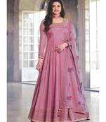 Dark Pink Silk Blend Anarkali Salwar Kameez