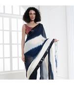 white and blue tie and dye georgette saree with sequin border