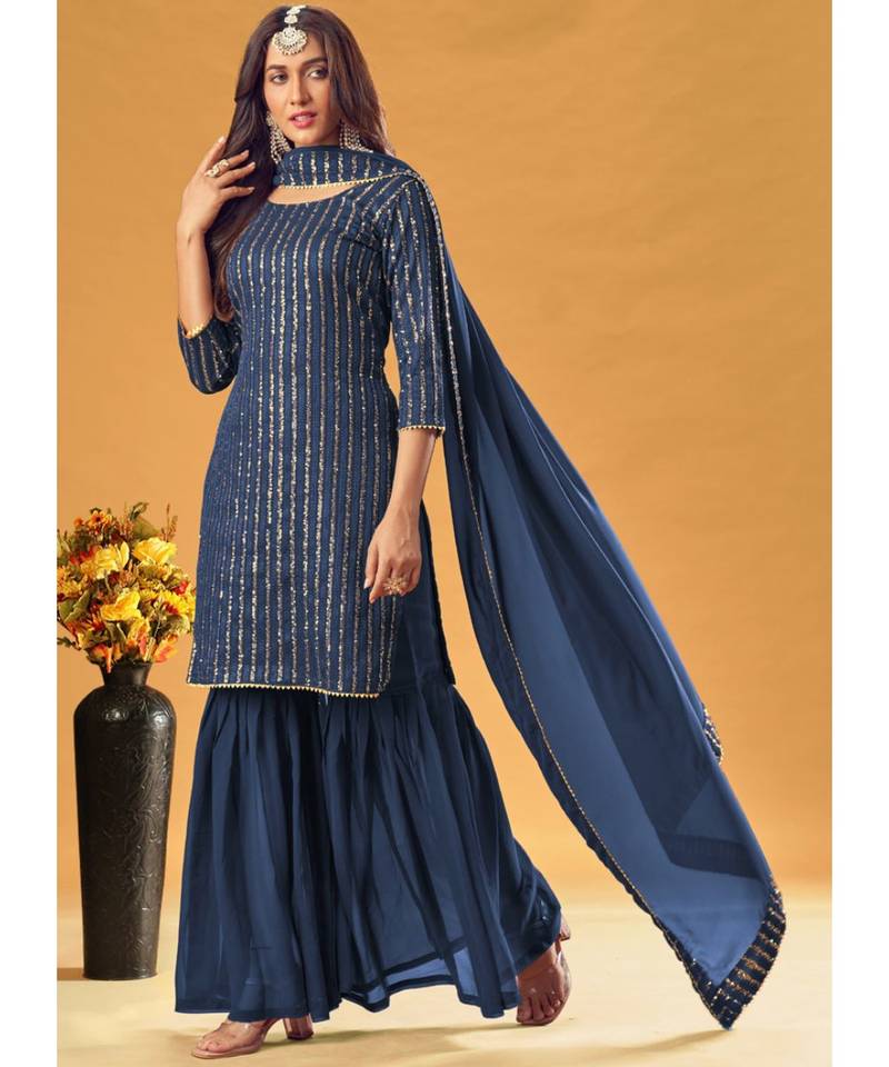 navy blue color pakistani dresses Naira Pleated Maxi Dress - Blue