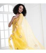 Yellow organza silk saree with blossom embroidery