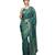 Teal Blue Self Design & Contrast Border Art Silk Floral Saree with Blouse Piece