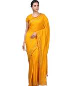 Mustard Yellow Mirror Work Dupion Art Silk Partywear Saree with Blouse Piece