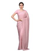 Pink All Over Stone And Pearl Chiffon Glamorous Cocktail Saree with Blouse Piece