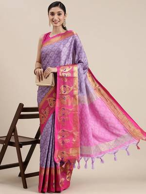 Lavender Woven Cotton Silk Saree With Blouse 1