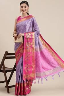 Lavender Woven Cotton Silk Saree With Blouse