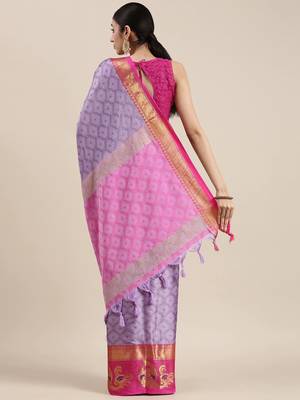 Lavender Woven Cotton Silk Saree With Blouse 2