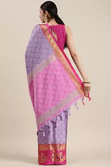 Lavender Woven Cotton Silk Saree With Blouse