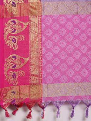 Lavender Woven Cotton Silk Saree With Blouse 4