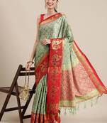 Light Sea Green Woven Cotton Silk Saree With Blouse