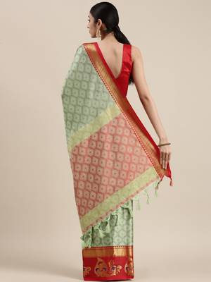 Light Sea Green Woven Cotton Silk Saree With Blouse 2