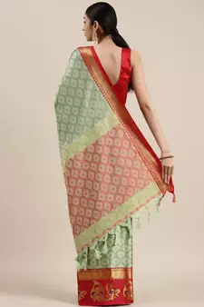 Light Sea Green Woven Cotton Silk Saree With Blouse