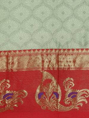 Light Sea Green Woven Cotton Silk Saree With Blouse 3