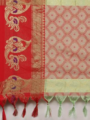 Light Sea Green Woven Cotton Silk Saree With Blouse 4
