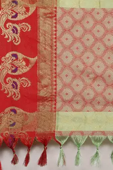 Light Sea Green Woven Cotton Silk Saree With Blouse