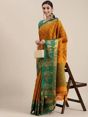Mustard Woven Cotton Silk Saree With Blouse 1