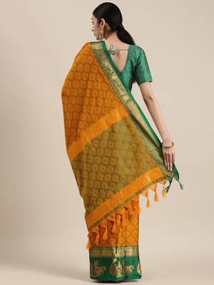 Mustard Woven Cotton Silk Saree With Blouse 2