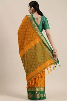 Mustard Woven Cotton Silk Saree With Blouse