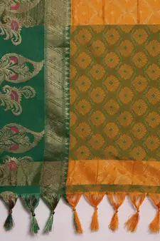 Mustard Woven Cotton Silk Saree With Blouse