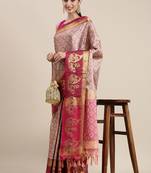 Peach woven cotton silk saree with blouse