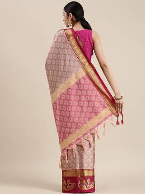 Peach woven cotton silk saree with blouse 2