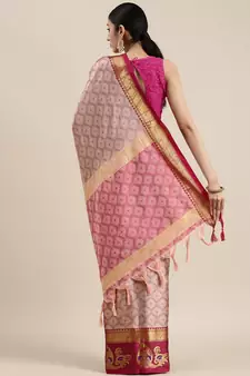 Peach woven cotton silk saree with blouse