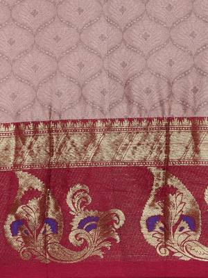 Peach woven cotton silk saree with blouse 3