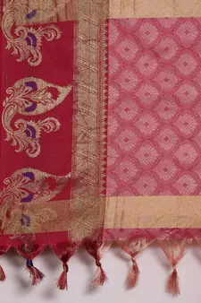 Peach woven cotton silk saree with blouse