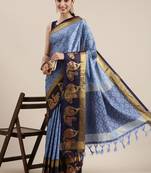 Light Blue Woven Cotton Silk Saree With Blouse