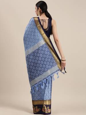 Light Blue Woven Cotton Silk Saree With Blouse 2