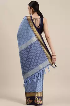 Light Blue Woven Cotton Silk Saree With Blouse