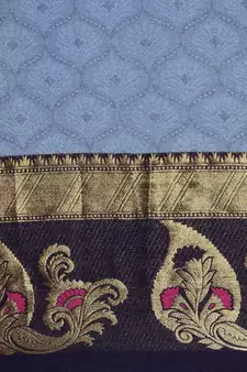 Light Blue Woven Cotton Silk Saree With Blouse
