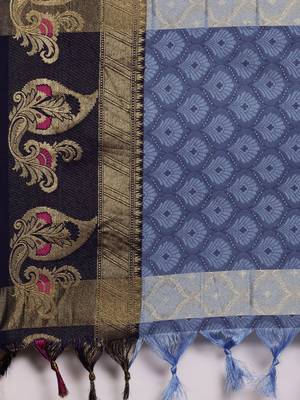 Light Blue Woven Cotton Silk Saree With Blouse 4