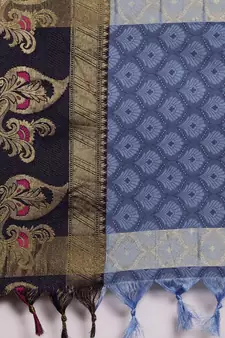 Light Blue Woven Cotton Silk Saree With Blouse