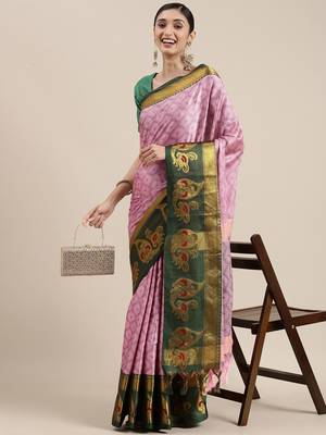Baby Pink Woven Cotton Silk Saree With Blouse 1