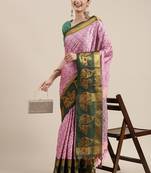 Baby Pink Woven Cotton Silk Saree With Blouse