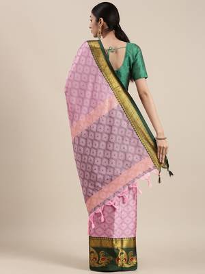 Baby Pink Woven Cotton Silk Saree With Blouse 2