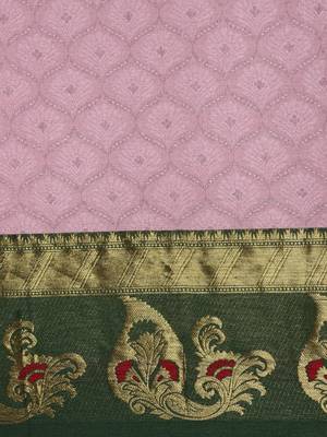 Baby Pink Woven Cotton Silk Saree With Blouse 3