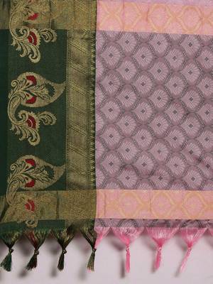 Baby Pink Woven Cotton Silk Saree With Blouse 4
