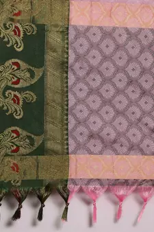 Baby Pink Woven Cotton Silk Saree With Blouse