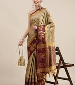 Beige Woven Cotton Silk Saree With Blouse