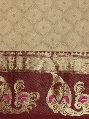Beige Woven Cotton Silk Saree With Blouse 3