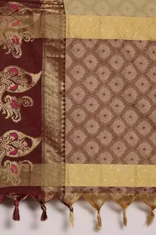 Beige Woven Cotton Silk Saree With Blouse